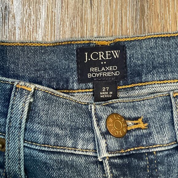 J‎ Crew Relaxed Boyfriend All Day Stretch Jeans Blue Distressed Size 27 - Picture 2 of 8